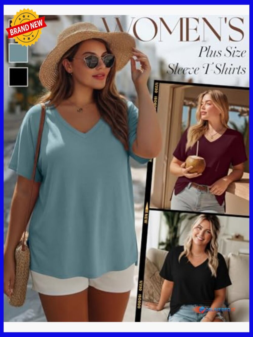 3 Pack Plus Size V Neck Tunic Tops Short Sleeve High Low Hem Summer Tees Blouses - Picture 3 of 7